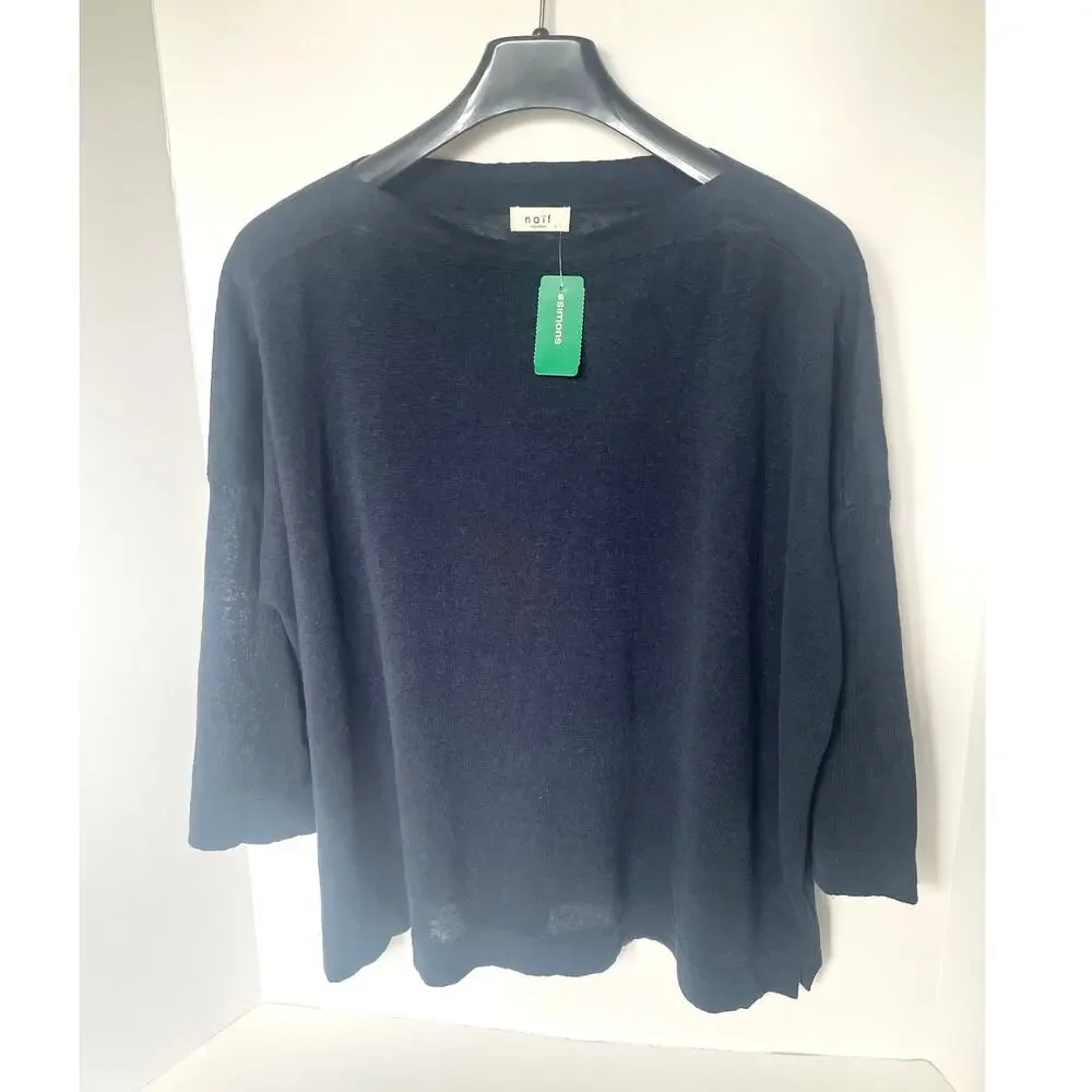 Naïf Linen Boat Neck Sweater Womens Large Blue Long Sleeve Relaxed Fit - Picture 2 of 12